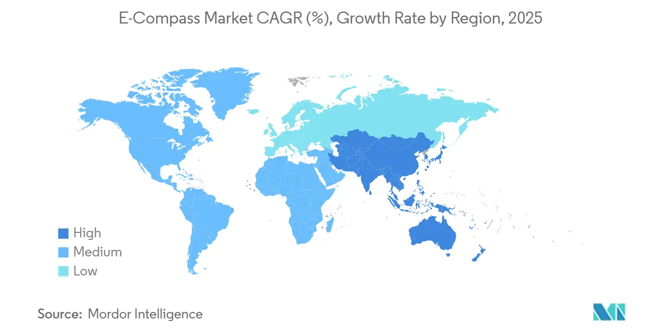 E-Compass 실시간 바카라사이트 CAGR(%), 지역별 성장률
