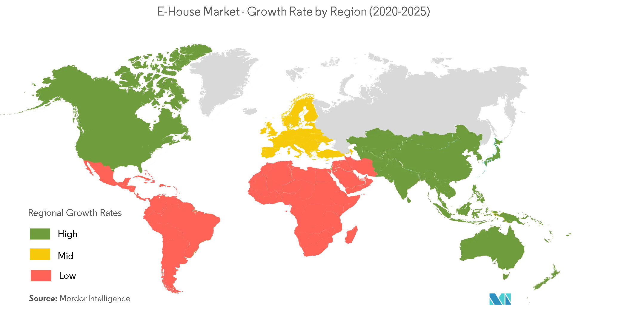 Рынок электронных домов - темпы роста по регионам (2020-2025 гг.)