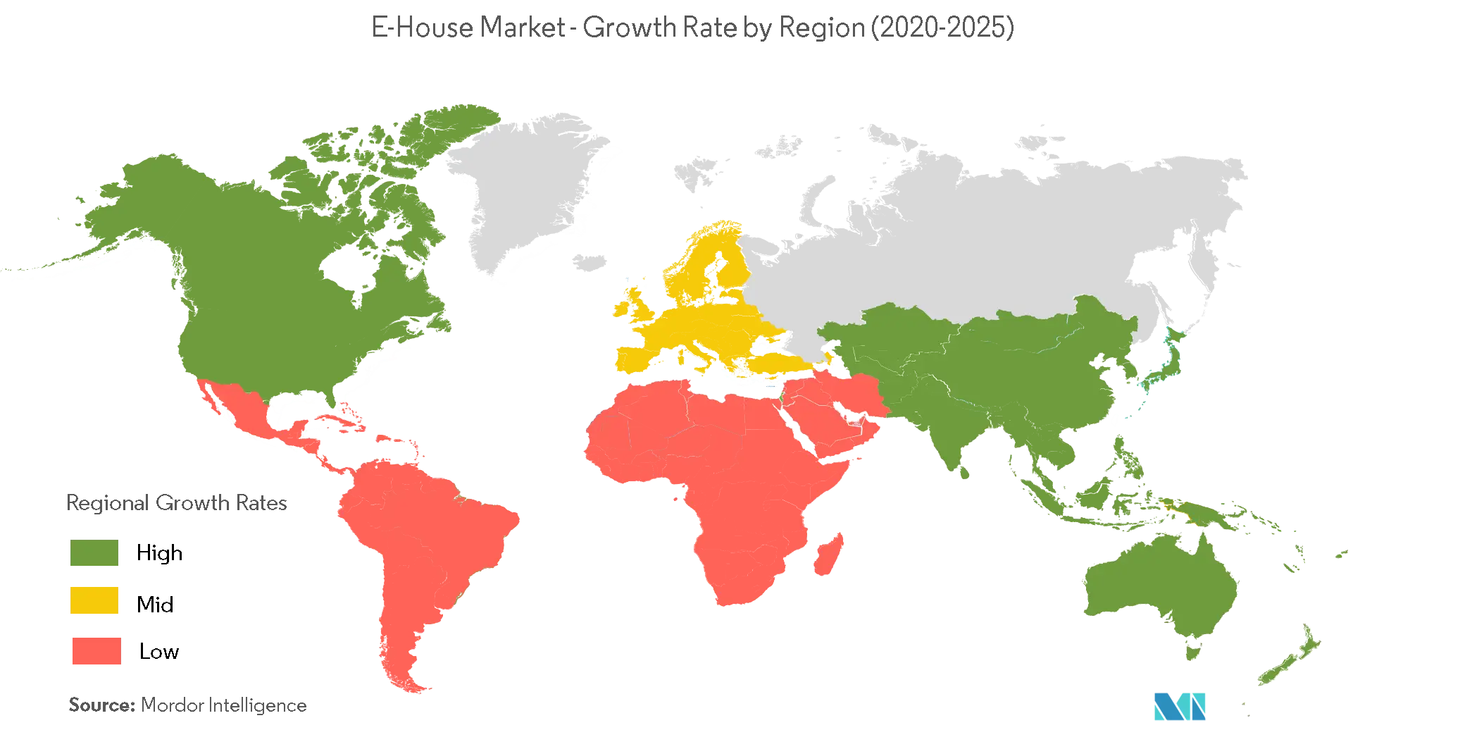 E-House-Markt – Wachstumsrate nach Regionen (2020–2025)