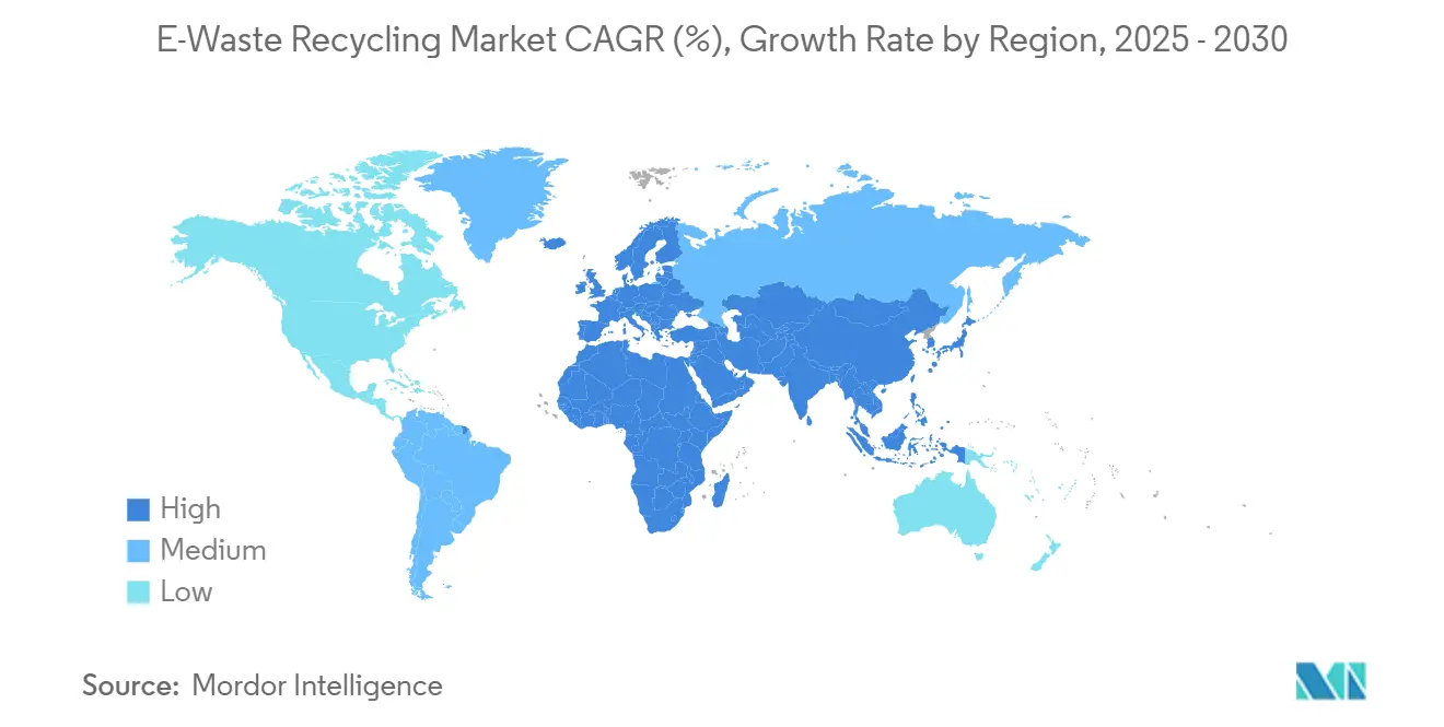 전자 폐기물 라이브 바카라 시장 CAGR(%), 지역별 성장률