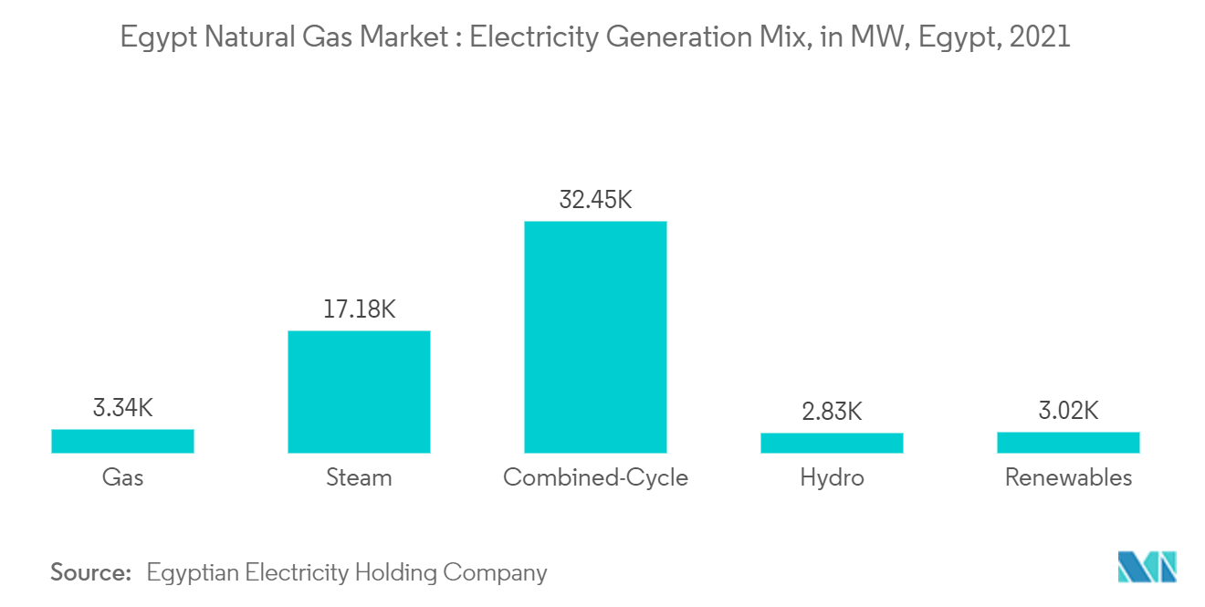 Egypt Natural Gas Market - Egypt Natural Gas Market: Electricity Generation Mix, in MW, Egypt, 2021