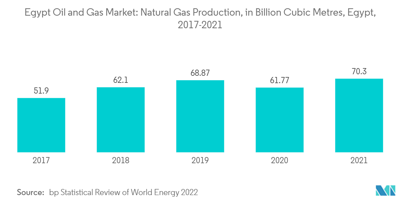 埃及石油和天然气市场：埃及石油和天然气市场：天然气产量，十亿立方米，埃及，2017-2021 年