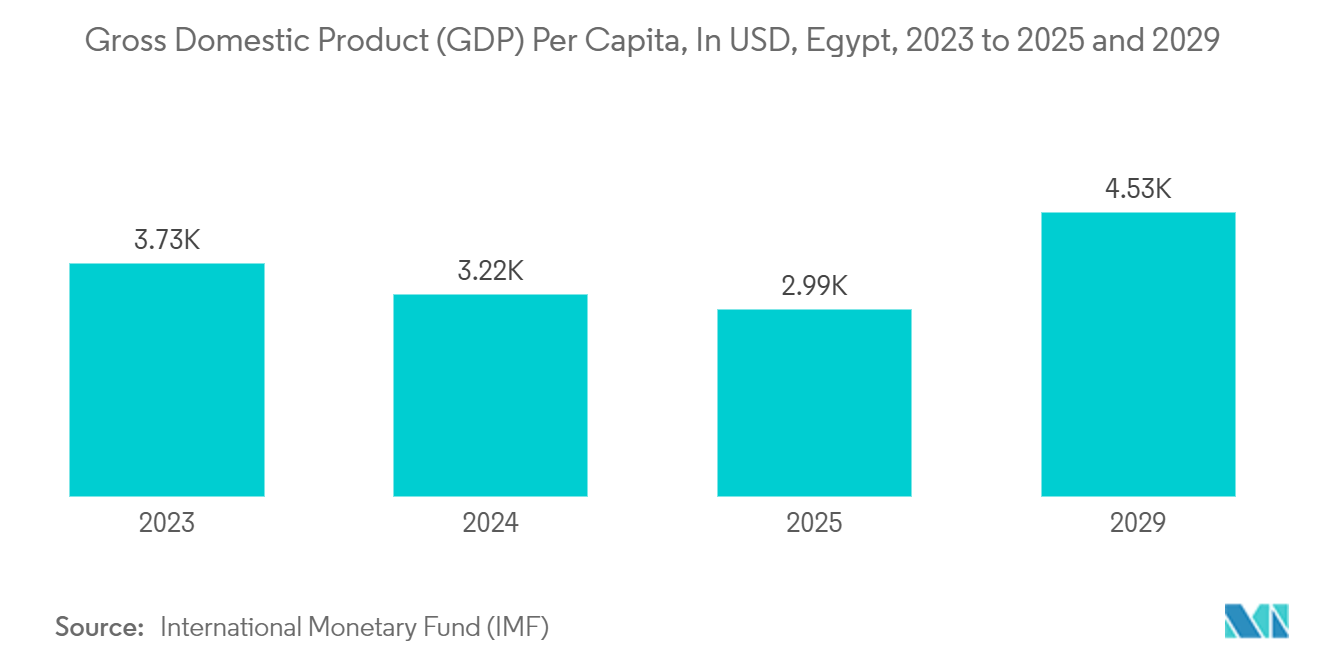 Egypt Plastic Packaging Market: Gross Domestic Product (GDP) Per Capita, In USD, Egypt, 2023 to 2025 and 2029