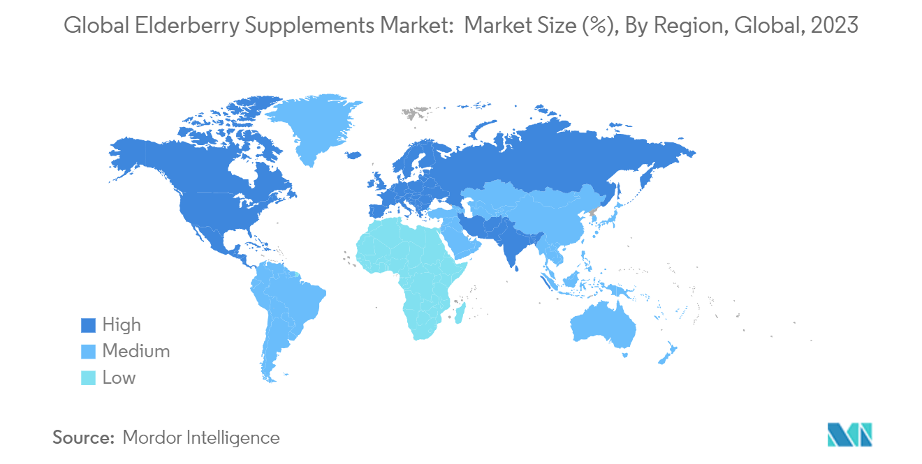 Global Elderberry Supplements Market:  Market Size (%), By Region, Global, 2023  