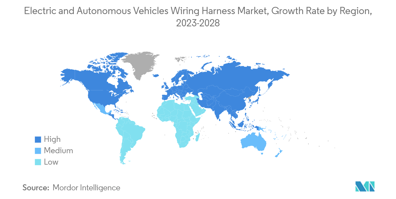 Electric and Autonomous Vehicles Wiring Harness Market : Growth Rate by Region, 2023-2028