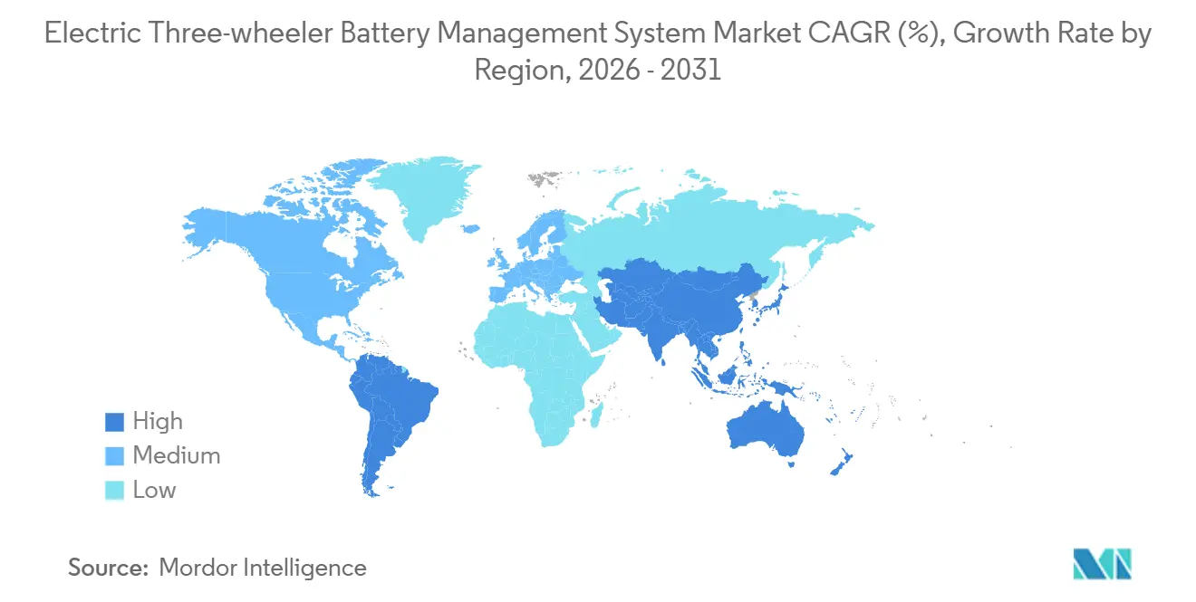 Tasso di crescita del mercato dei sistemi di gestione delle batterie per veicoli elettrici a tre ruote per regione