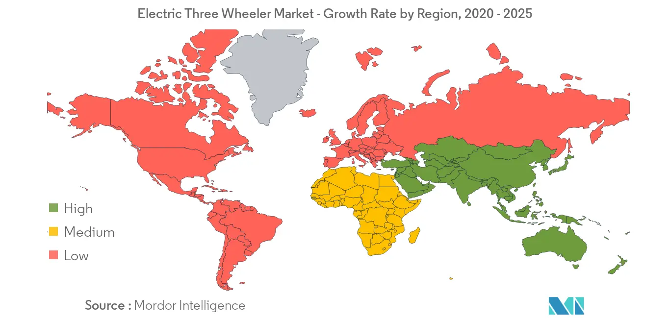 Electric Three Wheeler Market : Growth Rate by Region, 2020-2025