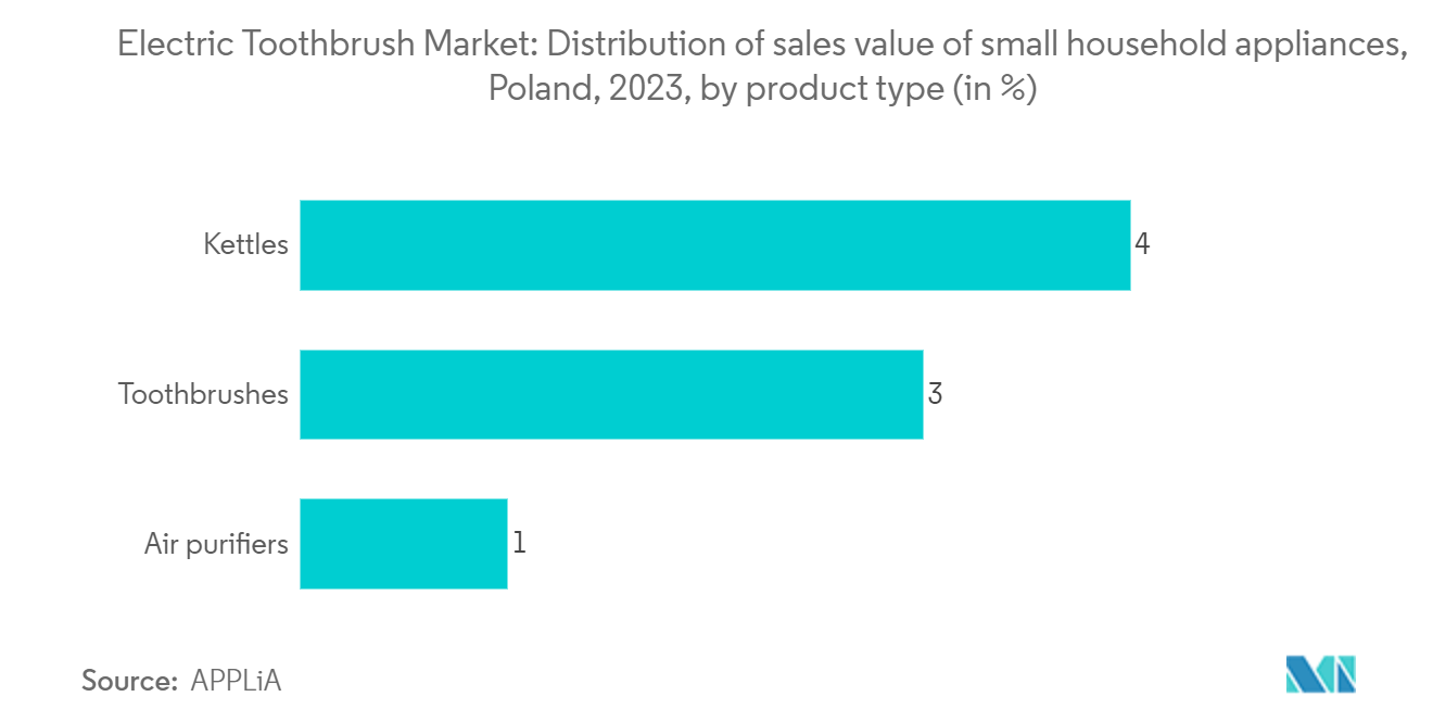 Electric Toothbrush Market: Distribution of sales value of small household appliances, Poland, 2023, by product type (in %)