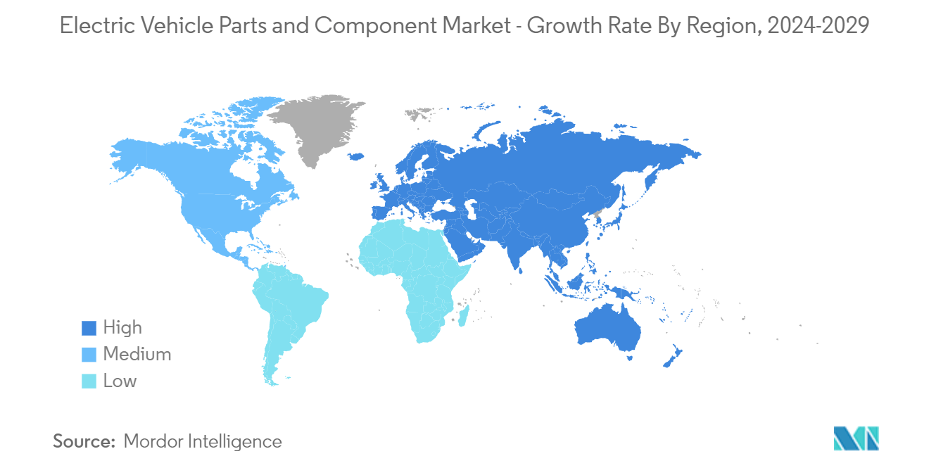 Electric Vehicle Parts and Component Market - Growth Rate By Region, 2024-2029