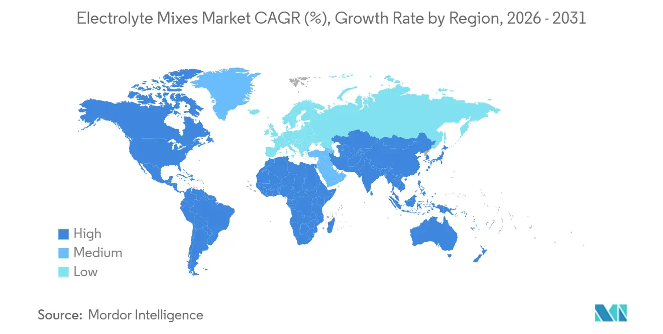 電解質ミックス市場の地域別年平均成長率（%）、成長率
