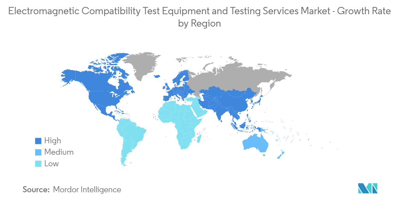 سوق معدات اختبار التوافق الكهرومغناطيسي وخدمات الاختبار - معدل النمو حسب المنطقة