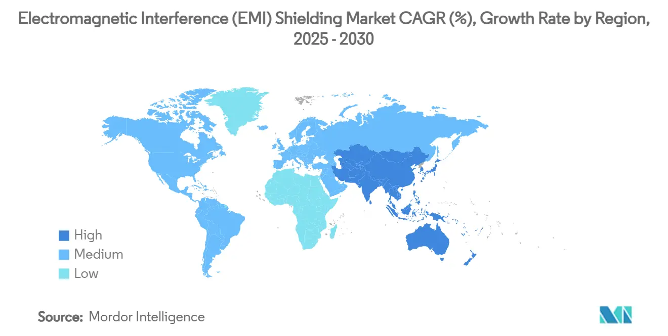 전자파 간섭(EMI) 바카라 베팅 시장 CAGR(%), 지역별 성장률