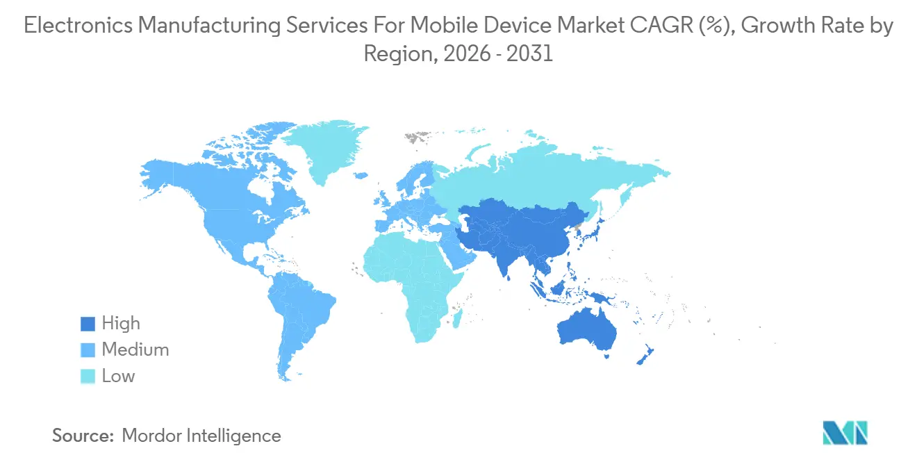Electronics Manufacturing Services For Mobile Device Market CAGR (%), Growth Rate by Region