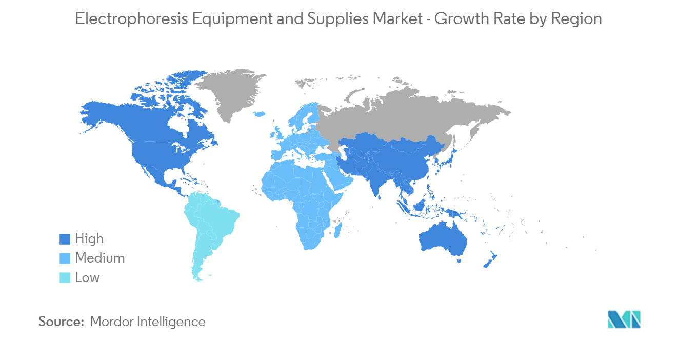 Mercado Equipos y suministros de electroforesis – Tasa de crecimiento por región