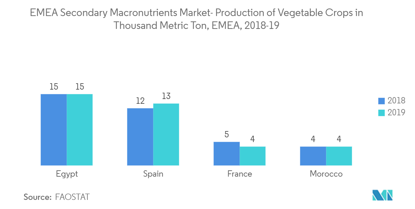 EMEA Secondary Macronutrients Market : Production of Vegetable Crops in Thousand Metric Ton, EMEA, 2018-19