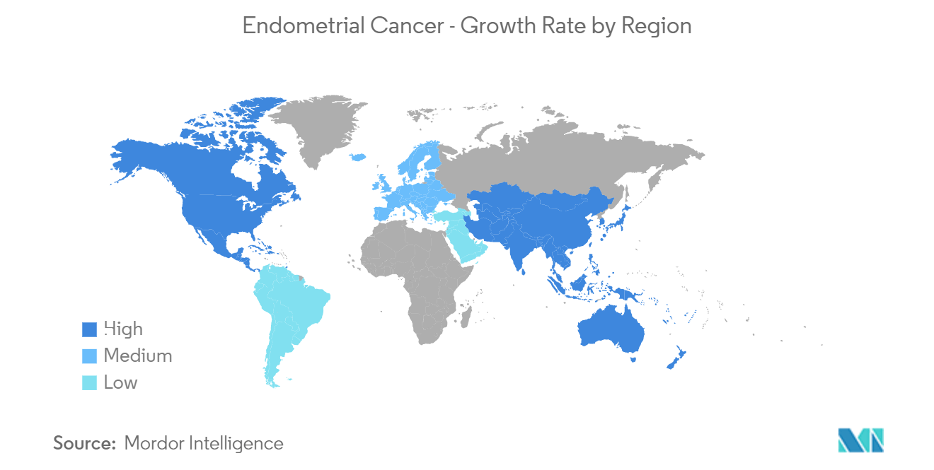 Cáncer de endometrio - Tasa de crecimiento por región