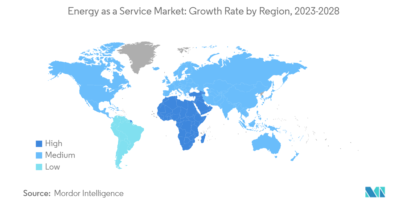 Mercado de Energia como Serviço Mercado de Energia como Serviço Taxa de Crescimento por Região, 2023-2028