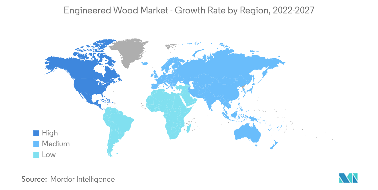 Темпы роста рынка конструкционной древесины по регионам, 2022-2027 гг.