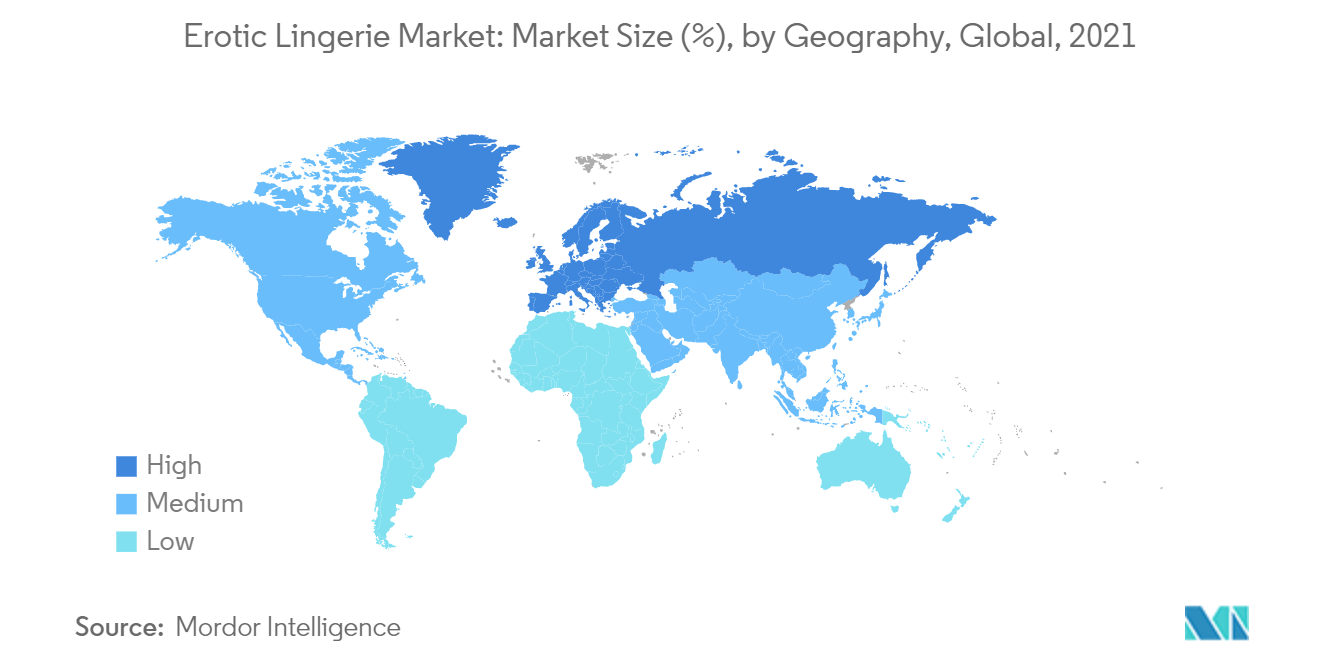  Mercado de lingerie erótica: tamanho do mercado (%), por geografia, global, 2021