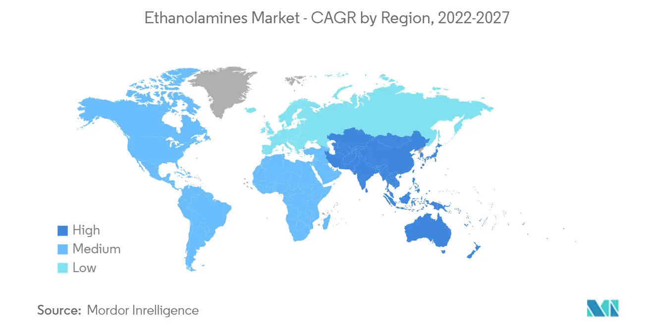 Ethanolamines Market - CAGR by Region, 2022-2027