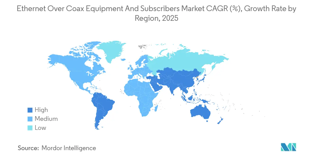 Ethernet Over Coax Equipment And Subscribers Market CAGR (%), Growth Rate by Region