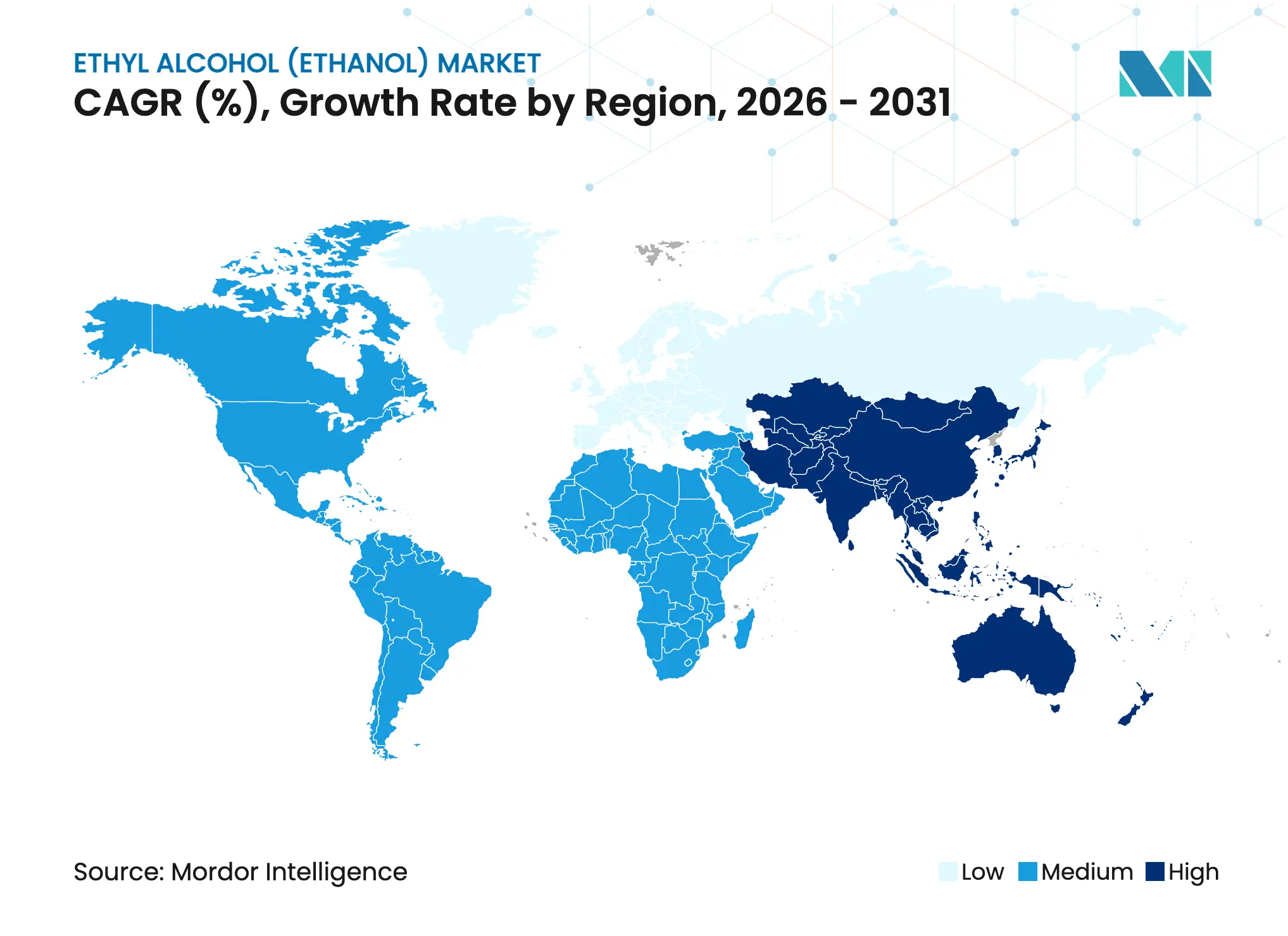 Ethyl Alcohol (Ethanol) Market CAGR (%), Growth Rate by Region