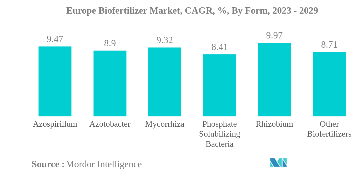 Europe Biofertilizer Market: Europe Biofertilizer Market, CAGR, %, By Form, 2023 - 2029