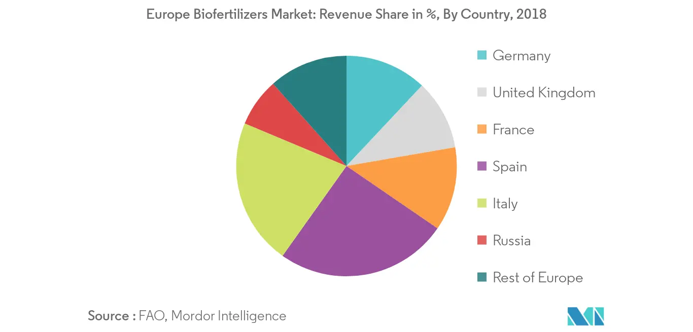 Europe Biofertilizers Market, Revenue Share in %, By Country, 2018
