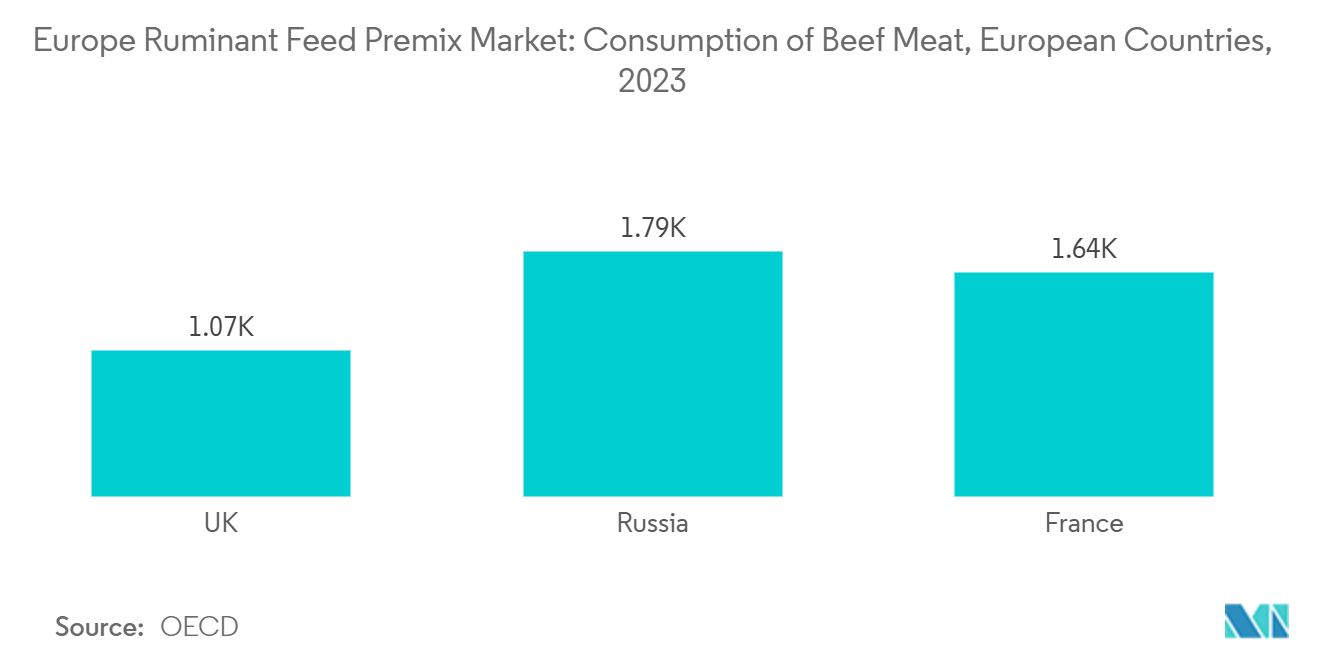 유럽 ​​반추동물 카지노 필립 프리믹스 시장: 쇠고기 고기 소비, 유럽 국가, 2023