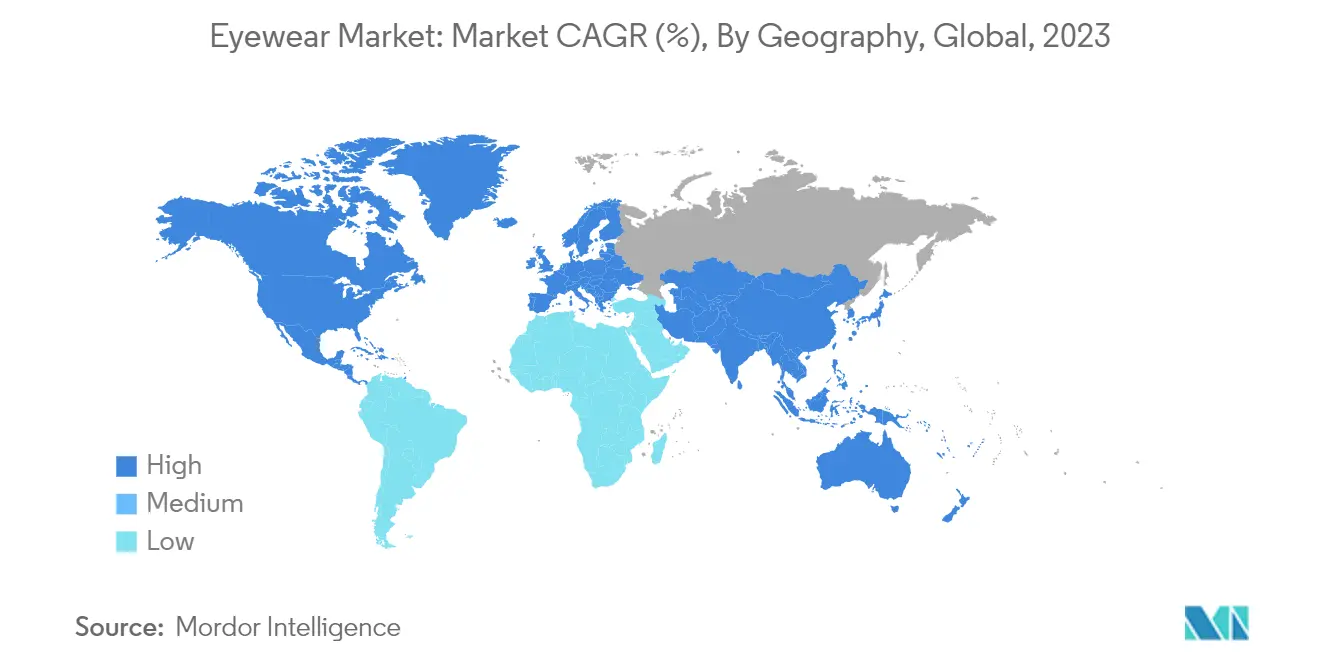 Eyewear Market: Market CAGR (%), By Geography, Global, 2023