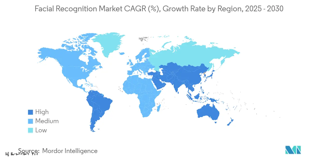 Facial Recognition Market CAGR (%), Growth Rate by Region