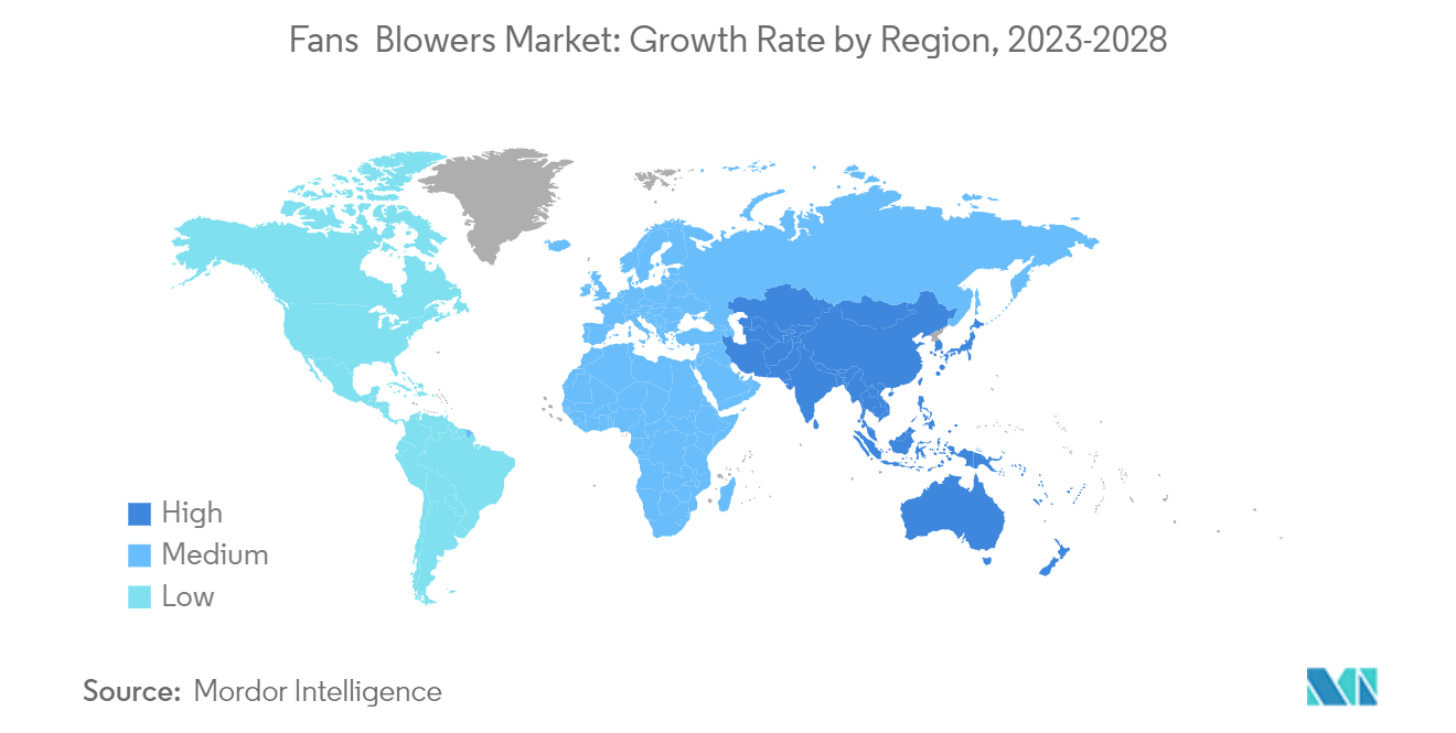 Markt für Ventilatoren und Gebläse Markt für Ventilatoren und Gebläse Wachstumsrate nach Regionen, 2023–2028