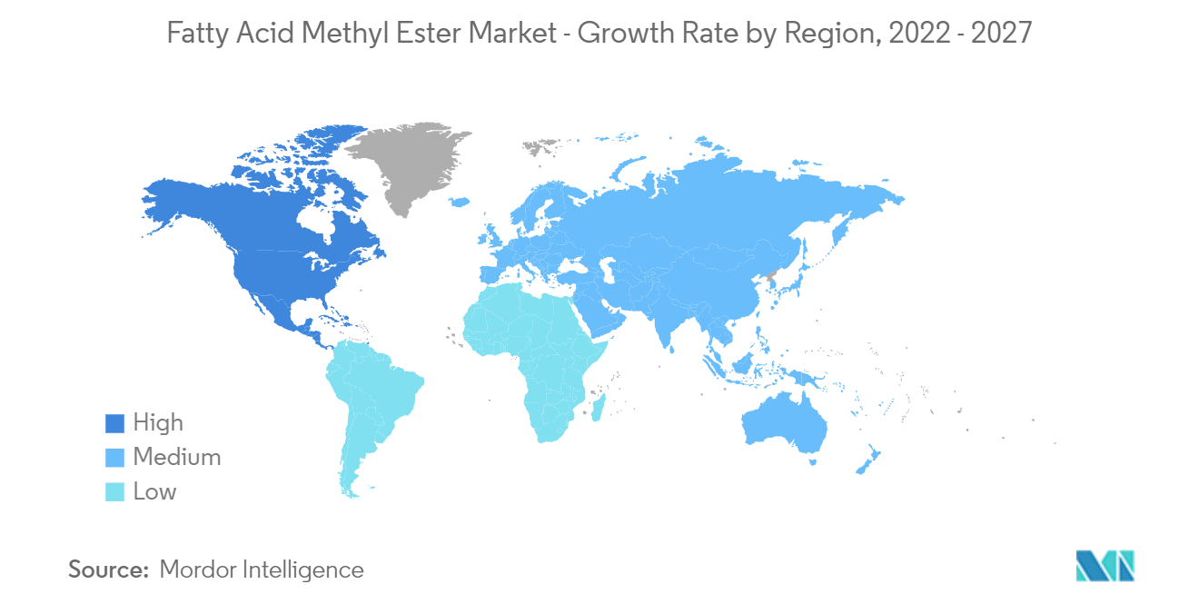 Mercado de ésteres de ácidos grasos tasa de crecimiento por región, 2022-2027