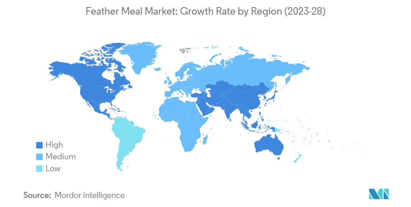 Рынок перьевой муки темпы роста по регионам (2023–2028 гг.)