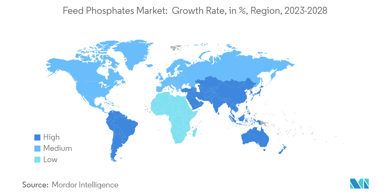 Рынок кормовых фосфатов темпы роста, в %, регион, 2023-2028 гг.