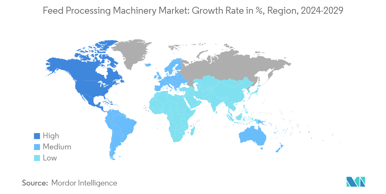 Feed Processing Machinery Market: Growth Rate in %, Region, 2024-2029