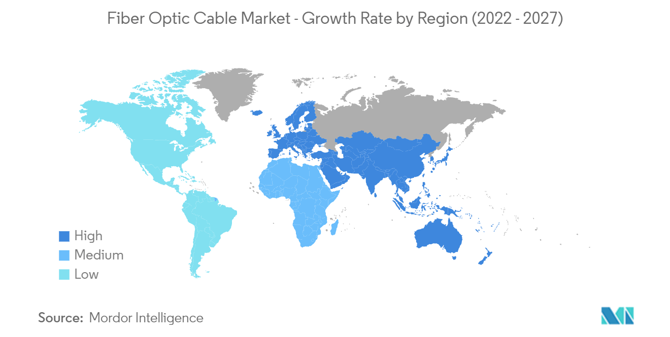 Fiber Optic Cable Market - Growth Rate by Region (2022 - 2027) 