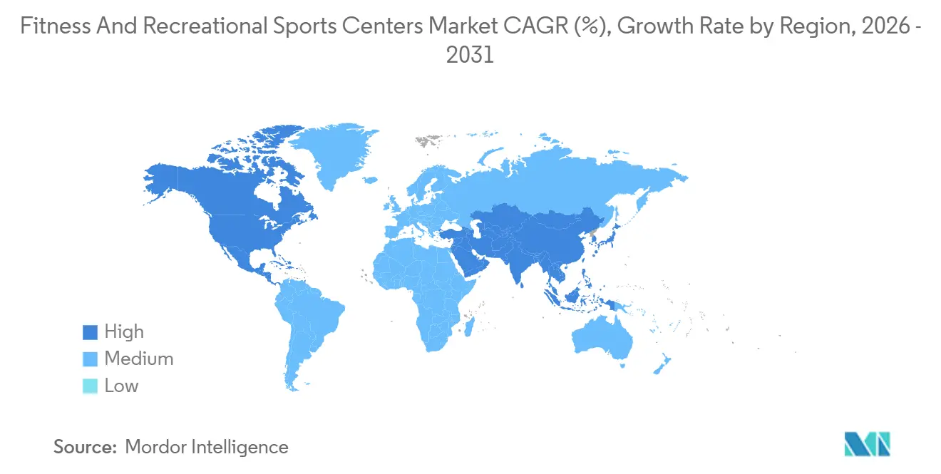 フィットネス・レクリエーションスポーツセンター市場のCAGR（%）、地域別成長率