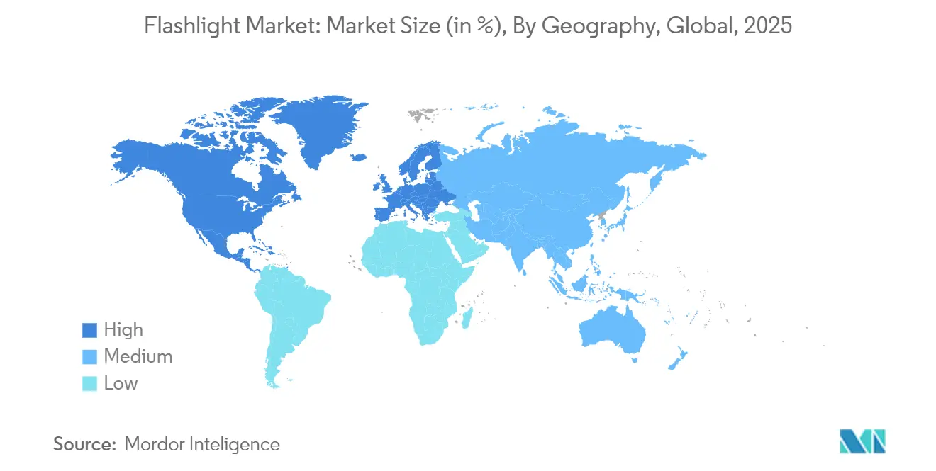 Flashlight Market: Market Size (in %), By Geography, Global