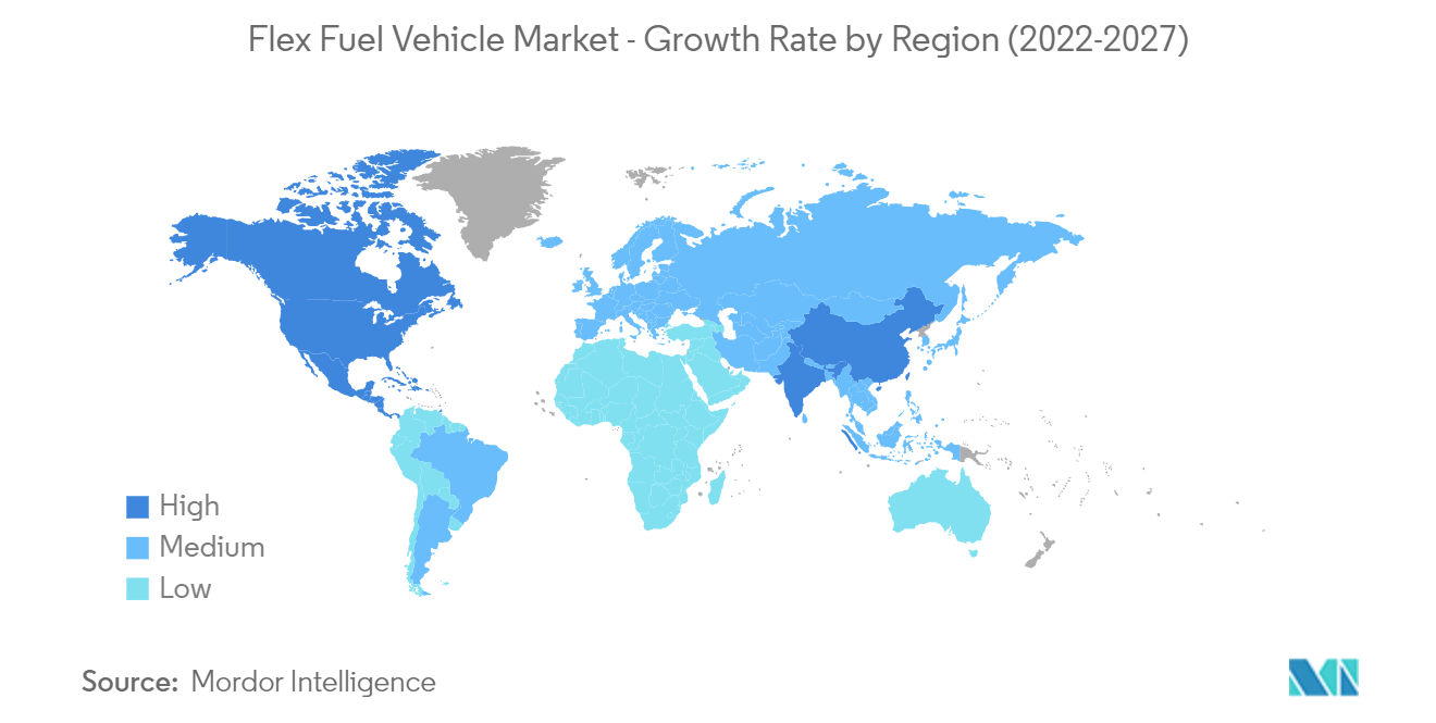 灵活燃料汽车市场：灵活燃料汽车市场 - 按地区划分的增长率（2022-2027 年）