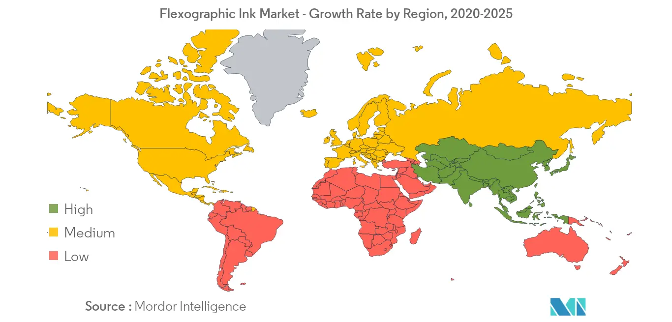 柔版油墨市场 - 按地区划分的增长率，2020-2025 年