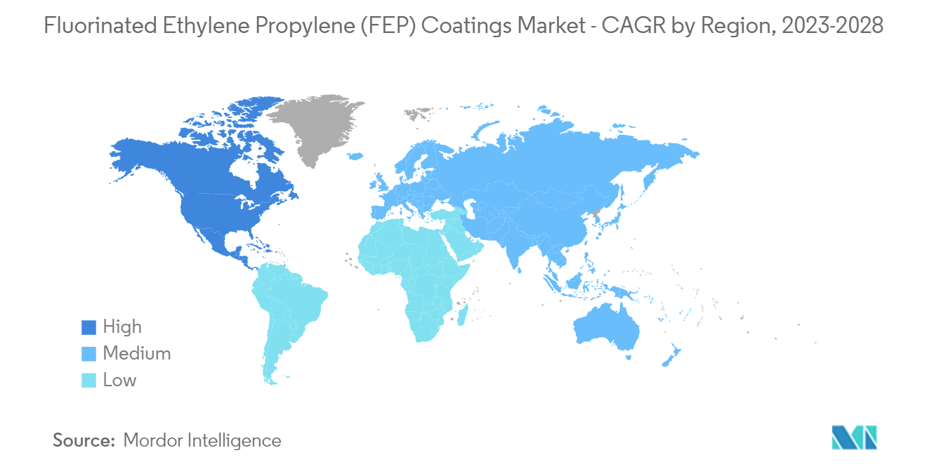 Mercado de revestimentos de etileno propileno fluorado (FEP) – CAGR por região, 2023-2028