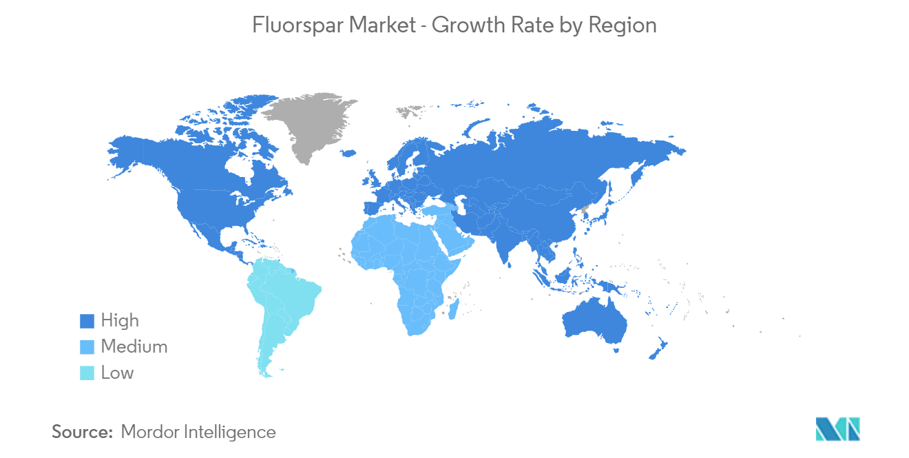 Mercado de fluorespato, taxa de crescimento por região, 2022-2027