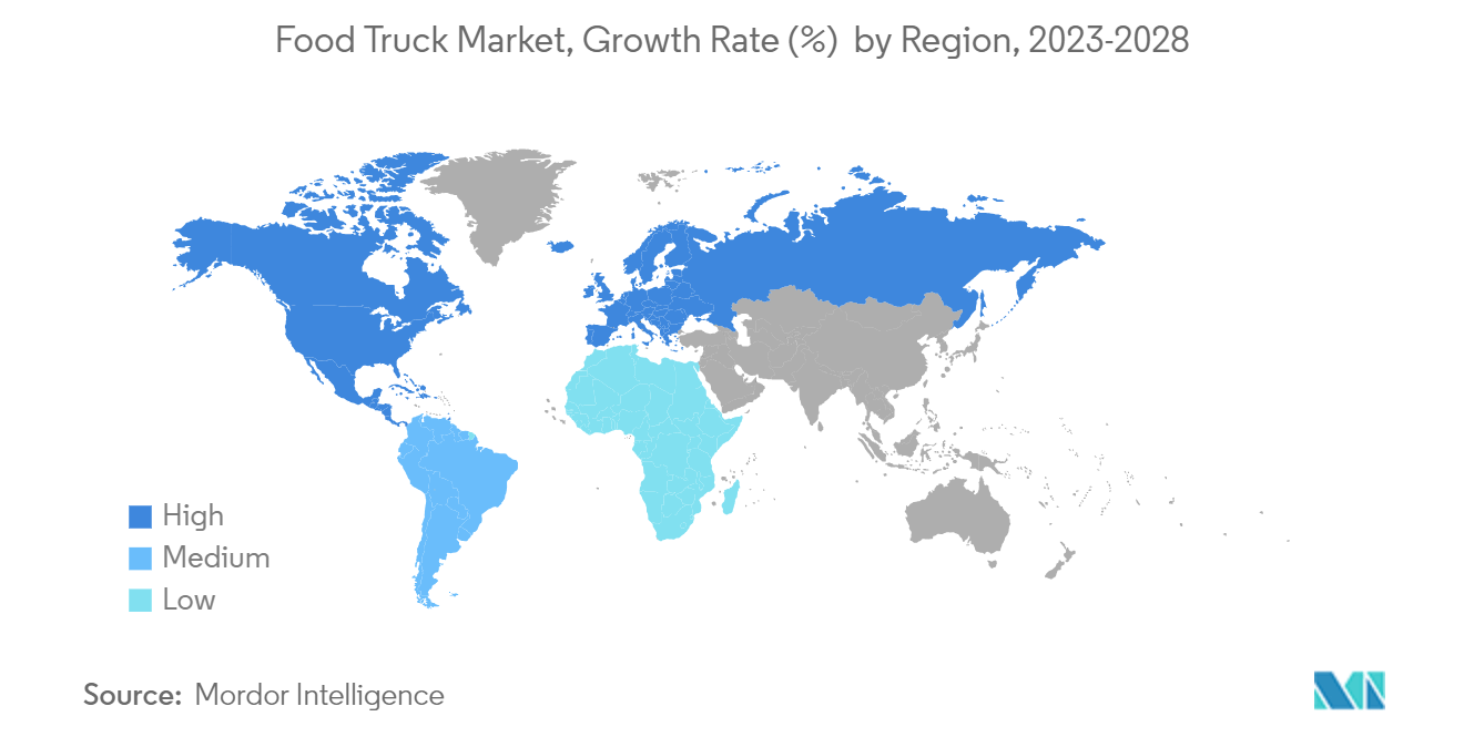 Food Truck Market, Growth Rate (%)  by Region, 2023-2028