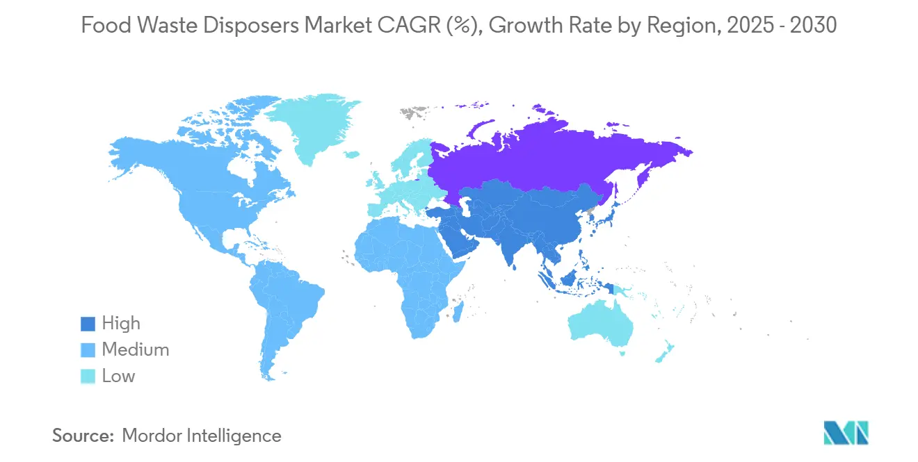 Tasa de crecimiento del mercado de trituradores de residuos alimentarios (CAGR, por sus siglas en inglés) por región