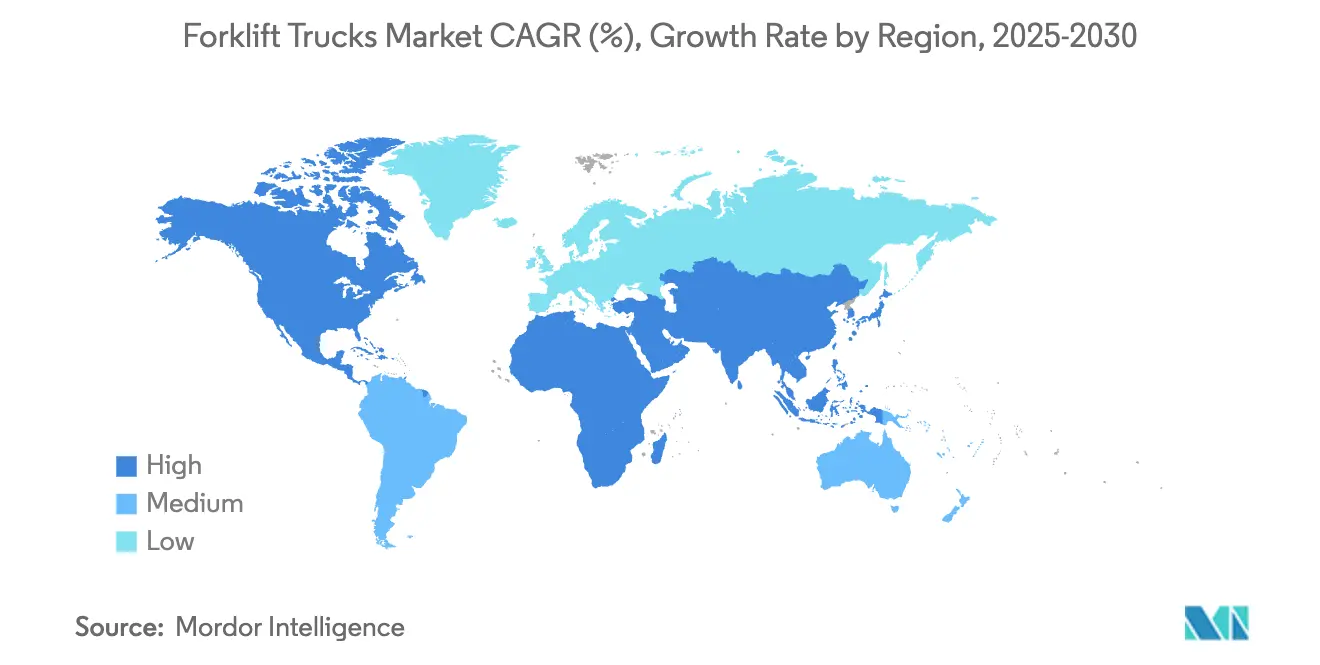 Forklift Trucks Market CAGR (%), Growth Rate by Region, 2025-2030