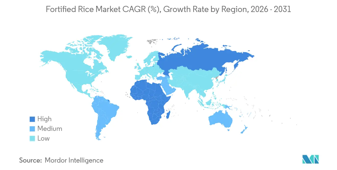 Tasa de crecimiento anual compuesta (CAGR) del mercado de arroz fortificado por región