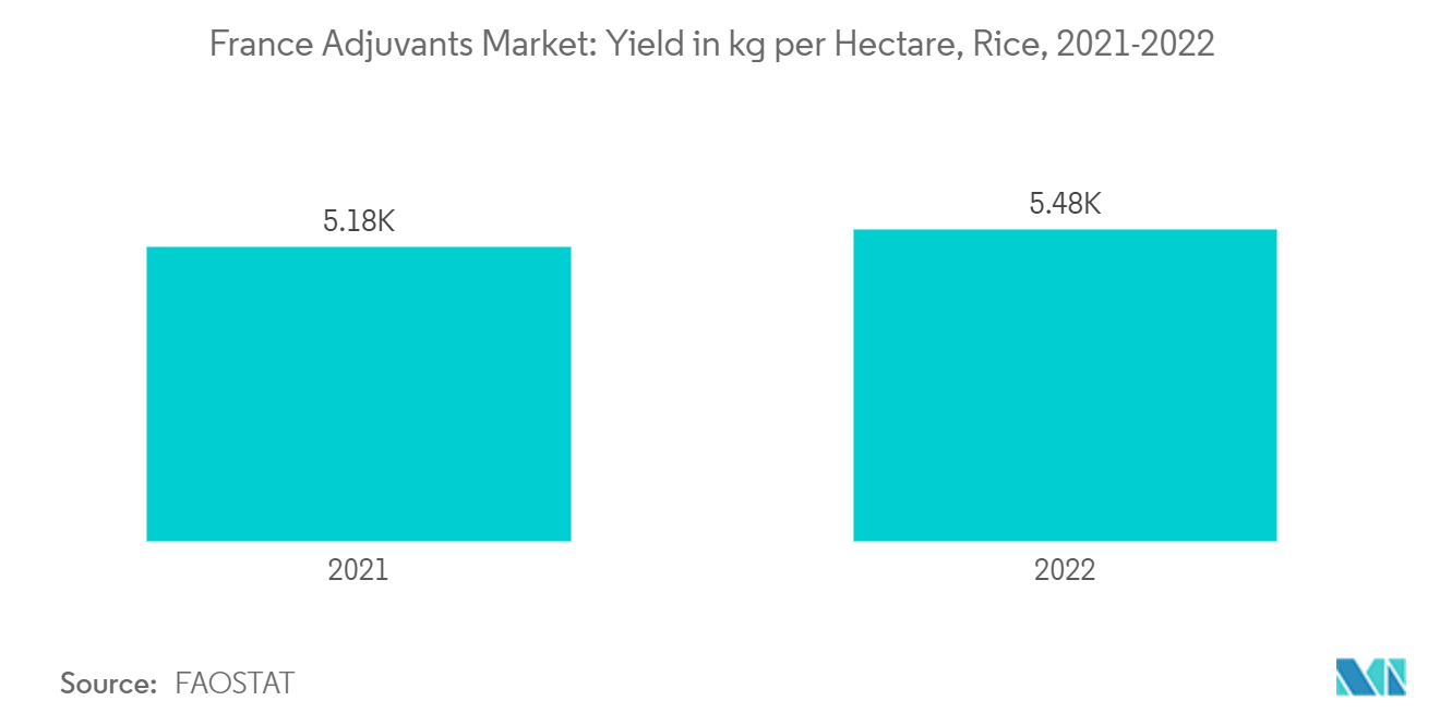 France Adjuvants Market: Yield in kg per Hectare, Rice, 2021-2022