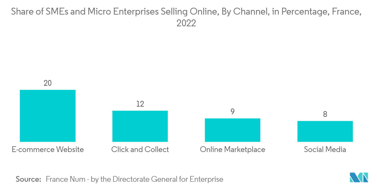 France Location-Based Services Market - Share of SMEs and Micro Enterprises Selling Online, By Channel, in Percentage, France, 2022