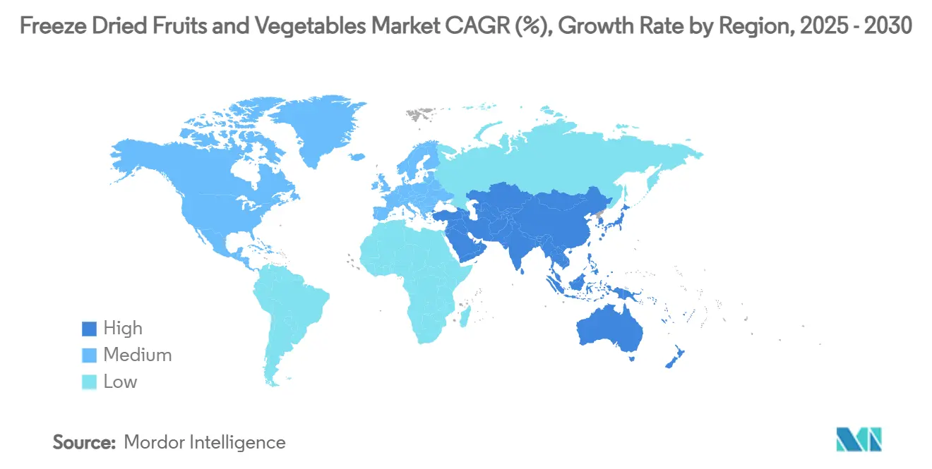 동결건조 과일 및 채소 온라인바카라 CAGR(%), 지역별 성장률